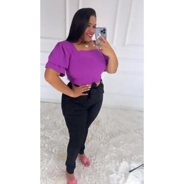 Imagem de Cropped viscose manga saia GG - Lili corte , Preto