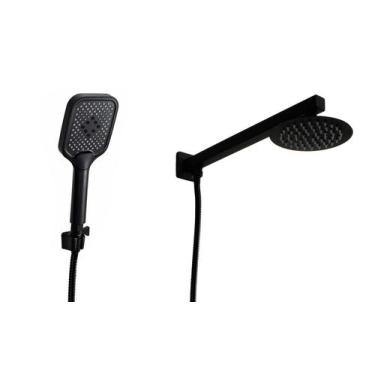 Imagem de Ducha Inox Redonda 15 cm Preto Fosco com Ducha de Mão em ABS - AMG Met