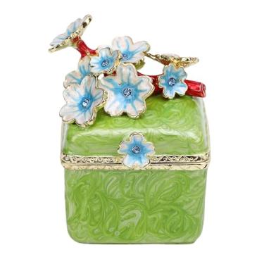 Imagem de AYNEFY Caixa De Jóias De Metal Vintage, Pintado à Mão Padrão De Borboleta Flor Rosa Caixa De Jóias Metal Exquisite Estilo Antigo Caso De Jóias Anel Colar Lembrança Caso Home Decor (Verde)