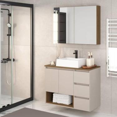 Imagem de Gabinete de Banheiro 80cm Vitória com Espelheira e Cuba - FAEMA