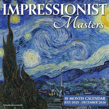 Imagem de EcoEarth - Biodegradável 28 x 43 cm - aberto - calendário de parede vertical de 18 meses - julho de 2025 - calendário mensal de dezembro de 2026 - Mestres impressionistas