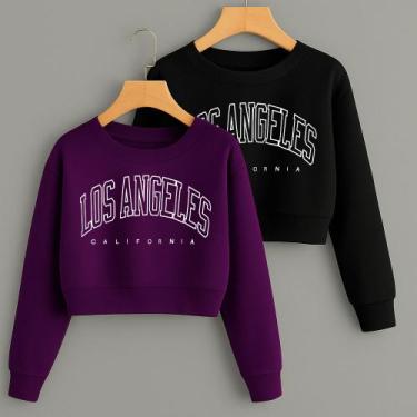 Imagem de Kit com 2 Cropped Moletom Estampa Los Angeles California Modinha Clean