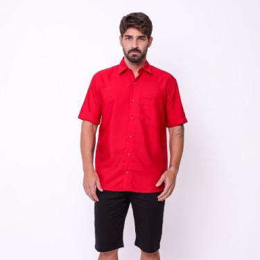 Imagem de Camisa Masculina Social Tecido Microfibra Vermelha Manga Curta - Blink