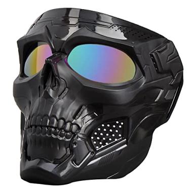 Imagem de BROYEUR Máscara De Airsoft, Paintball, Tática Facial Completa, Adequada Para Atv, Motocicleta, Ciclismo, Esqui, Halloween, Jogo Cs, Cosplay, Caveira (Preto - Lente Colorida)
