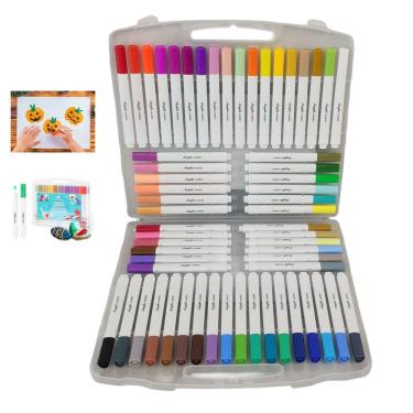 Imagem de Canetinha Caneta Marcador 60 Cores Tinta Acrilica A Prova dAgua Permanente Estojo Maleta Escultura Pintura Artesanato