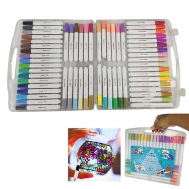 Imagem de Canetinha Caneta Marcador 60 Cores Tinta Acrilica A prova De Agua Permanente Estojo Maleta Pintura Artesanato Escultura
