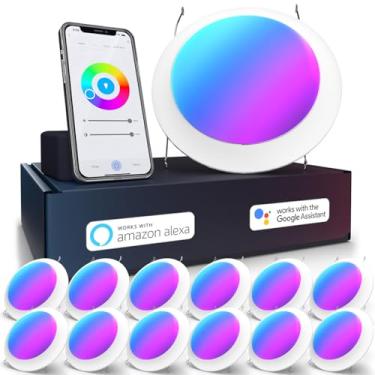 Imagem de Sunco Lighting - Pacote Com 12 Luminárias Led Smart Disk De 5/6" Embutidas No Teto, Para Sala Estar E Quarto, Controladas Por Aplicativo, Compatíveis Alexa Google, Reguláveis, 15 W, Rgb+5000 K, Luz