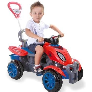 Imagem de Quadriciclo Infantil 2 em 1,Com Hastede Passeio, Guia Removível e Pedal, Vermelho e Azul, 92x51x69cm, Suporta até 30kg