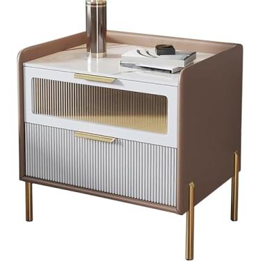 Imagem de Mesa De Cabeceira Nightstds Mid-century Modern Mesa De Cabeceira Cama Std Com Gavetas, Mesas Laterais Modernas De Luxo Night Std Armário Organizador Móveis Cômoda Para, Brown, 40x40x50cm