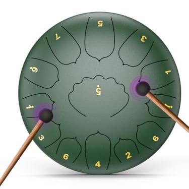 Imagem de Tambor de língua profissional de aço para adultos e crianças – Instrumento de percussão manual de 8/30.5 cm Tambor de chuva com notas 11/13 para ioga, meditação, musicoterapia e shows (verde, 30,5 cm)