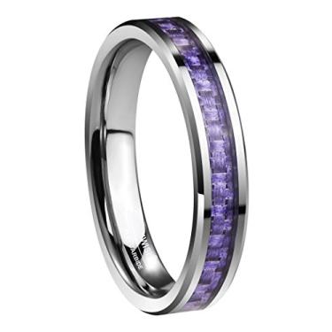 Imagem de QUEENWISH Aliança de casamento feminina de carboneto de tungstênio roxo/azul com revestimento de fibra de carbono 4 mm ajuste confortável tamanho 4-10 com caixa de anel, Carboneto de tungstênio, Sem