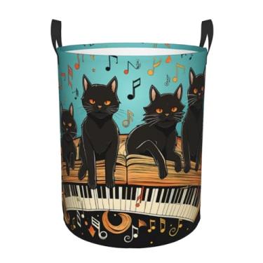 Imagem de Cesto de roupa suja para gatos deitados no piano, dobrável, impermeável, cesto de armazenamento de roupas com alças, pano Oxford, organizador de brinquedos, cesta para banheiro, lavanderia, quarto