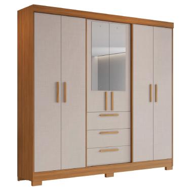 Imagem de Guarda Roupas Casal 6 Portas 3 Gavetas com Espelho Croácia Madeirado / Off White Notável