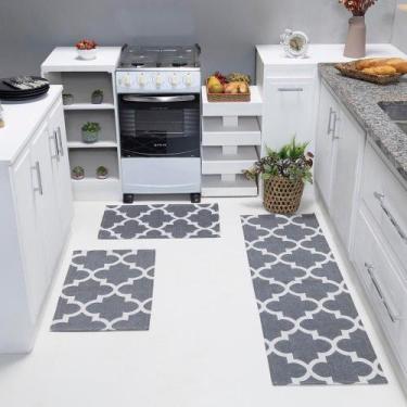 Imagem de Kit Passadeira Tapete Cozinha 3 Peças Jacquard Base Antiderrapante - M