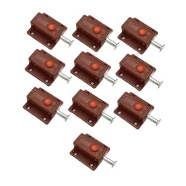 Imagem de Bothyi 10x Trava de segurança para portões de porta, trava deslizante de ferrolho, automática de porta com mola de botão para guarda-roupa, janela, armário, Marrom