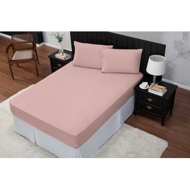 Imagem de Jogo de Cama Casal 400 Fios Percal 03 Pçs com Barra, Antiácaro, Antipilling e Toque Macio (Rosê)