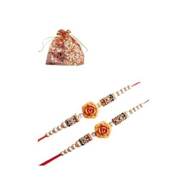 Imagem de Rakhi para celebração de irmão irmã. Pedras multicoloridas, presente Raksha Bandhan Rakhi, pulseiras para irmão, irmã, pai e família (Design 10 - Lindo designer de rosas Rakhi, conjunto de 2,