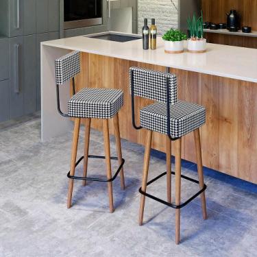 Imagem de Banqueta Alta Cozinha 70cm Encosto Pé Madeira Kit 2 Barcelona Suede Ca