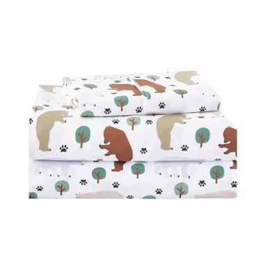 Imagem de lasoftan Jogo de lençol infantil, solteiro, com estampa de urso da floresta, microfibra macia e sedosa respirável, lençol com elástico infantil