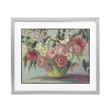 Imagem de Stupell Industries Peônias em vaso verde impressão emoldurada cinza design sob vidro por Vanessa Piche, 13 x 16