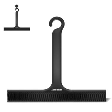 Imagem de LORESJOY Rodo de chuveiro para portas de vidro, rodo para vidro de chuveiro, limpador de chuveiro 2 em 1, rodo de banheiro para chuveiro, parede de azulejo de limpeza, carro, 25 cm preto