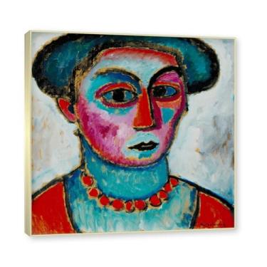 Imagem de NHLDZYH Moldura de champanhe. Impressões de arte Alexej von Jawlensky - Pintura de retrato - (cabeça de uma mulher) - Pôster de decoração de parede vintage. 40 x 40 cm - 15,8 x 15,8 pol