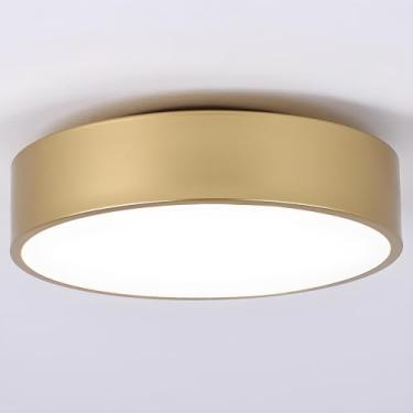 Imagem de erpymi Luz de teto moderna dourada embutida com 2 luzes, luminária de teto redonda, luminária de teto minimalista para quarto, lavanderia, banheiro, corredor (11,8 polegadas)