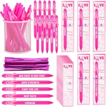 Imagem de Dunzoom 50 conjuntos de canetas esferográficas de fita rosa a granel com cartão de agradecimento, conscientização do câncer de mama, lembrancinhas de festa para mulheres, eventos públicos, presente e