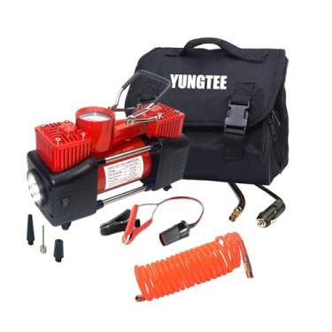 Imagem de YUNGTEE Bomba de insuflação de pneu de cilindros duplos resistentes, acionamento direto, bomba de compressor de ar portátil de 12 V com luz LED de emergência - Bomba de pneu de 150 PSI, aplicar no