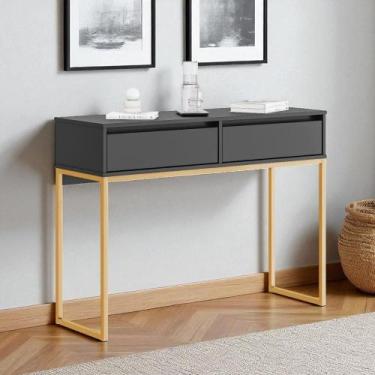 Imagem de Aparador Buffet Rio 2 Gavetas Para Sala 90 cm - Casa H, Preto Dourado