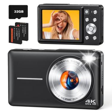 Imagem de Câmera digital YAXTIFIU 4K 64MP com lente selfie 32GB Cartão preto