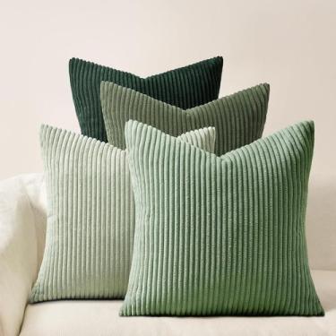Imagem de Capas de travesseiro Topfinel LightGreen Corduroy 45x45cm Conjunto de 