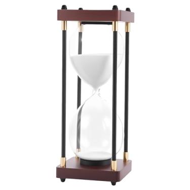 Imagem de Ampulheta vintage, temporizador de areia 15 minutos e 30 minutos, ampulheta decorativa para decoração de casa, mesa de escritório, moldura de madeira marrom areia decorativa (branco - 30 minutos)