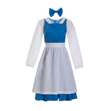 Imagem de Ruikajia Fantasia feminina da Bela Vila Provincial - Vestido de Bela Azul - Fantasia de Fera da Bela - Roupas de família - Grande