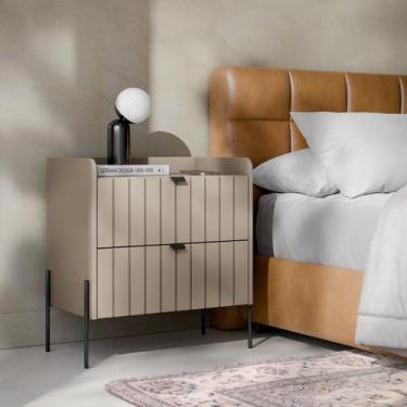 Imagem de Mesa De Cabeceira Madeira Mdf 60cm Quarto Casal Pés Preto - Aprire Móv