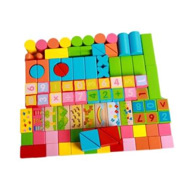 Imagem de menolana 100 peças blocos de madeira empilhamento blocos matemática aprendizagem brinquedo blocos de construção de madeira brinquedos de construção para