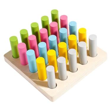 Imagem de simhoa de cilindro mini Montessori, cilindros de madeira, blocos de escada, brinquedo educacional de soquete de cilindro colorido, quebra-cabeça para