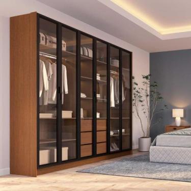 Imagem de Guarda Roupa Casal 2,43m com 6 Portas de Vidro Fumê 100% MDF - Móveis 