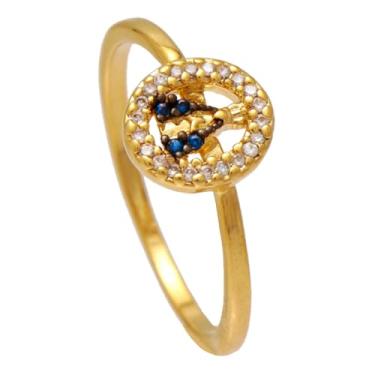 Imagem de Anel Religioso Mandala De Nossa Senhora com Zircônias Azuis e Brancas Folheado em Ouro 18K Softjoias (24)