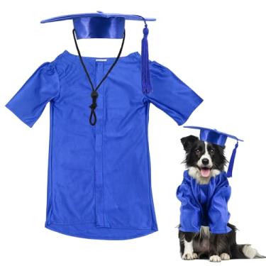 Imagem de GraduatePro Conjunto de fantasia de boné e vestido de formatura para cães – Tecido de malha ajustável com borla dourada, 4 tamanhos (P/M/G/GG) para cães pequenos e gatos e cães médios, roupa de
