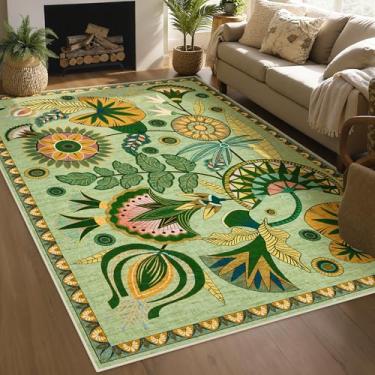 Imagem de Joydeco Tapete Egito Floral Boho Lavável 12 x 18 cm para Quarto de Bebê, Verde Sálvia, Vintage, Sala de Jogos, Tapete Antiderrapante, Tapete Colorido para Sala de Jantar Cozinha Entrada Dormitório