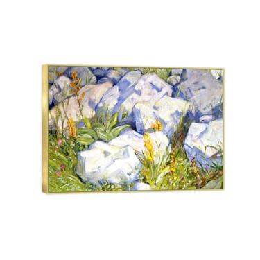 Imagem de BMZFYBS Arte de parede em tela reprodução de pintura famosa - imagens de moldura dourada para sala de estar - pequeno estudo de pedras - pôster e impressões de decoração 50 x 70 cm 20 x 27 pol