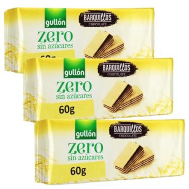 Imagem de 3 Pacotes Wafers Gullón Biscoito Chocolate Sem Açúcar 60g Importado