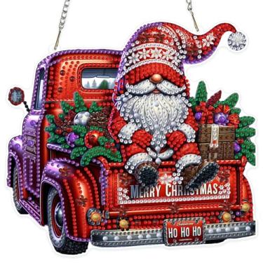 Imagem de MOGTAA Kits de pendurar arte de diamante de Natal para adultos e crianças, catadores de sol de arte de diamante de caminhão de Natal, formato especial 5D, gnomo, pintura de diamante, kit de pingente