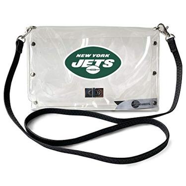 Imagem de Littlearth Bolsa envelope feminina NFL New York Jets para estádio transparente com alça preta e logotipo do time, cor do time, tamanho único