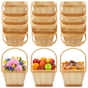 Imagem de Marsui Pacote com 15 mini baldes quadrados de madeira com alça, 13 x 10 x 7 cm, cestas pequenas para colheita de frutas e morangos para colheita de outono, decoração de mercado de fazendeiros