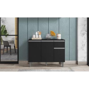 Imagem de Armário Organizador Cozinha Vanessa Preto C/Tampo 3 Portas 1 Gaveta - AJL Móveis