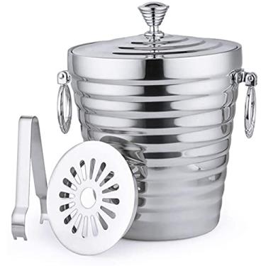 Imagem de Liusj JUnst Balde de gelo isolado Feiyx - Ice Frozen Longer - Colher de gelo bônus e pinças - Balde refrigerador de garrafa de vinho branco de parede dupla de aço inoxidável de 2 litros (tamanho