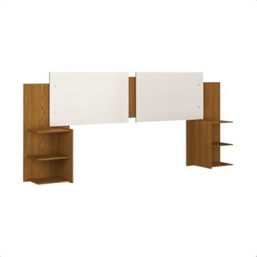 Imagem de Cabeceira Com Painel De Cama Com Duas Mesas Laterais Quarto Casal Decoração Laiane K7 Plus Cor:Freijó Com Off White