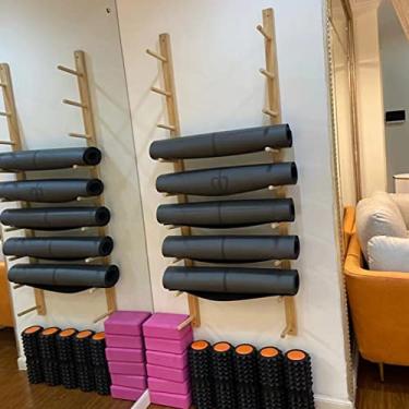 Imagem de Tapetes de treino para academia, escritório, suporte de rolo de espuma, organizador de madeira, suporte de parede, para tiras de ioga, faixas de resistência, cordas de salto/9 camadas/156 cm/61,4